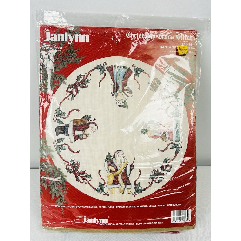 Janlynn Alma Lynne Christmas Cross Stitch Santa Tree Skirt Kit 40-73 Vintage 88